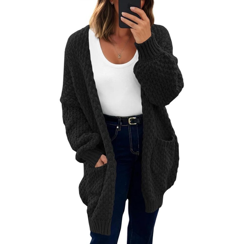 Women's Oversized Knit Cardigan Open Front Pockets Fall Casual Sweater